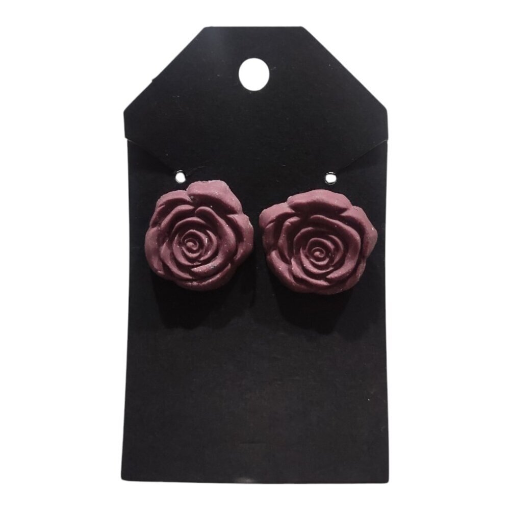 3FOR$10 DEAL - Handcrafted Purple Rose Polymer Clay Studs